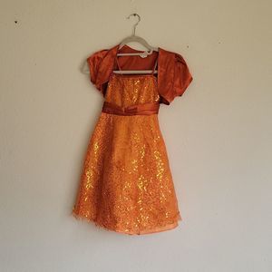 Orange Sequin Kids Formal Dress